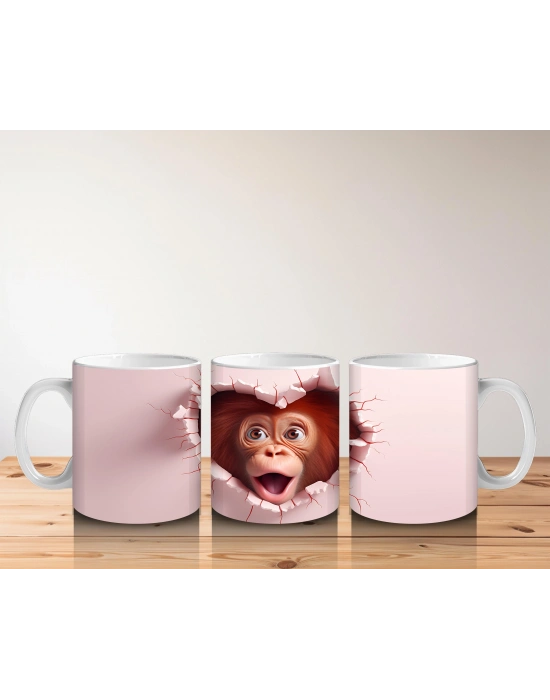 Çocuklara Sütü Sevdiren Duvarı Delip Bakan Meraklı Maymun Kupa Bardak