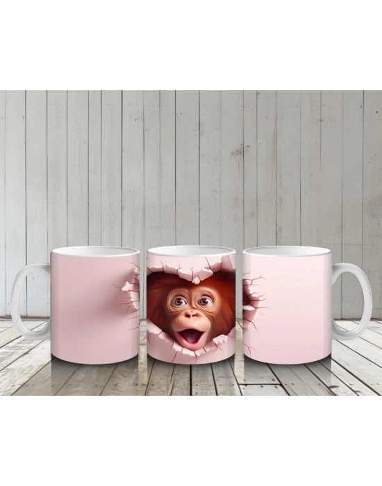 Çocuklara Sütü Sevdiren Duvarı Delip Bakan Meraklı Maymun Kupa Bardak