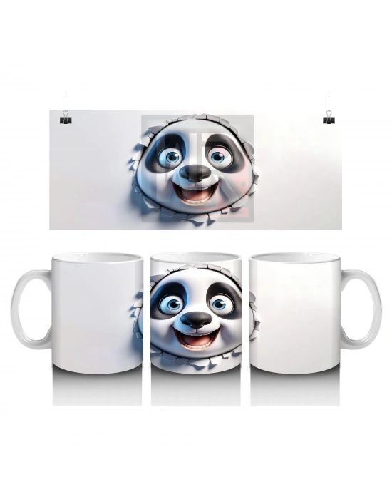 Çocuklara Sütü Sevdiren Duvarı Delip Bakan Meraklı Panda Kupa Bardak