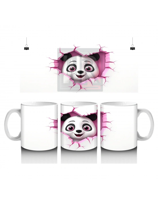 Çocuklara Sütü Sevdiren Duvarı Delip Bakan Meraklı Panda Kupa Bardak