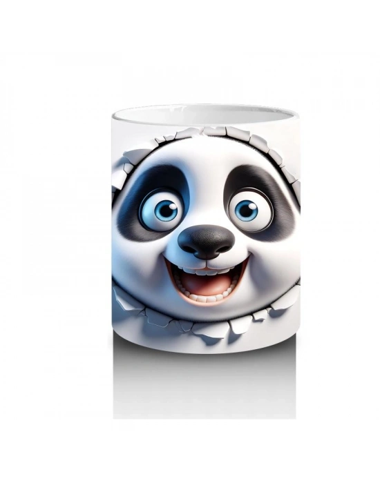 Çocuklara Sütü Sevdiren Duvarı Delip Bakan Meraklı Panda Kupa Bardak