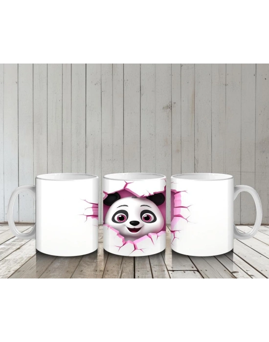 Çocuklara Sütü Sevdiren Duvarı Delip Bakan Meraklı Panda Kupa Bardak