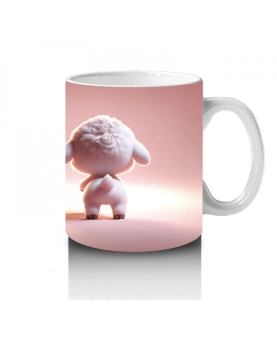 Çocuklara Sütü Sevdiren Duvarı Delip Bakan Neşeli Kuzu Kupa Bardak