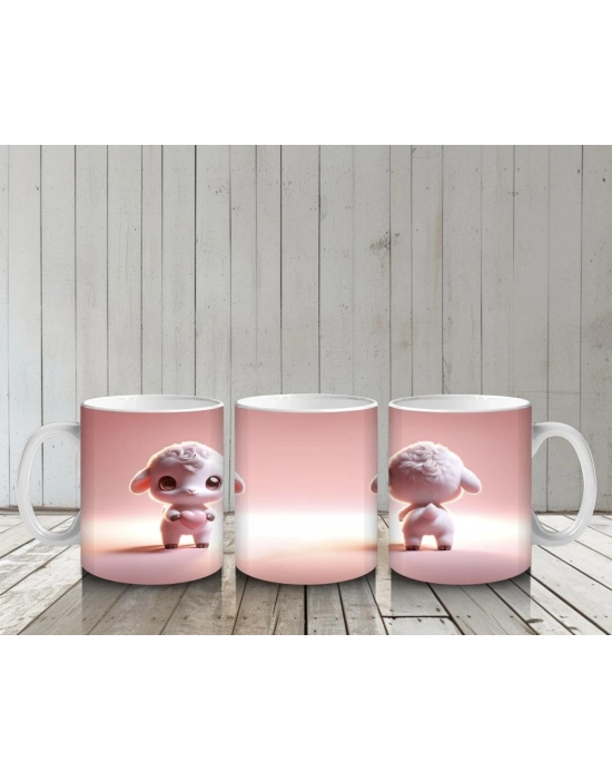 Çocuklara Sütü Sevdiren Duvarı Delip Bakan Neşeli Kuzu Kupa Bardak