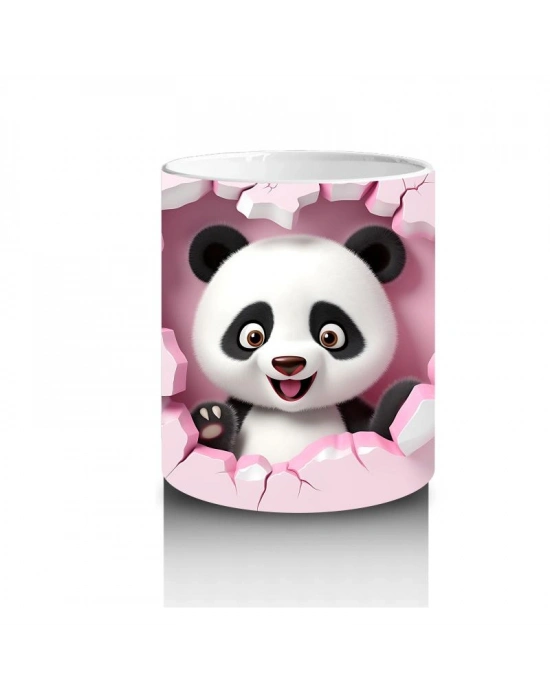 Çocuklara Sütü Sevdiren Duvarı Delip Bakan Neşeli Panda Kupa Bardak
