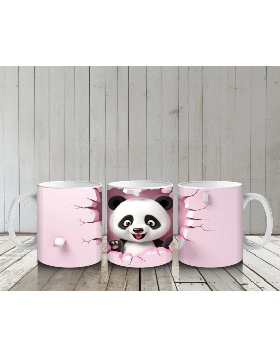 Çocuklara Sütü Sevdiren Duvarı Delip Bakan Neşeli Panda Kupa Bardak