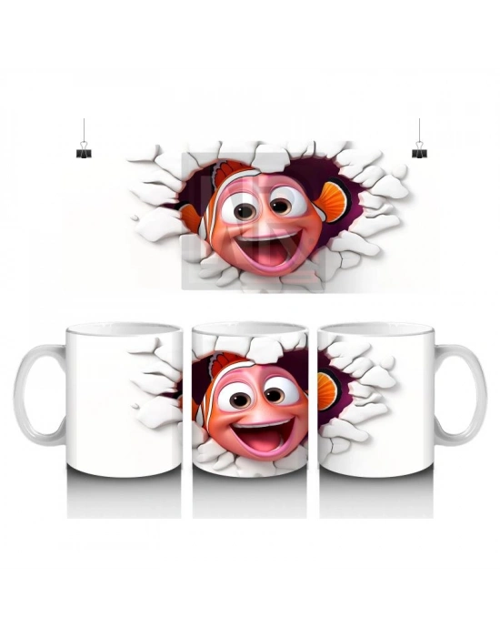 Çocuklara Sütü Sevdiren Duvarı Delip Bakan Renkli Palyaço Balığı Kupa Bardak