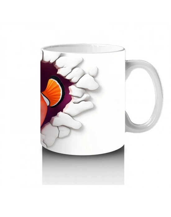 Çocuklara Sütü Sevdiren Duvarı Delip Bakan Renkli Palyaço Balığı Kupa Bardak