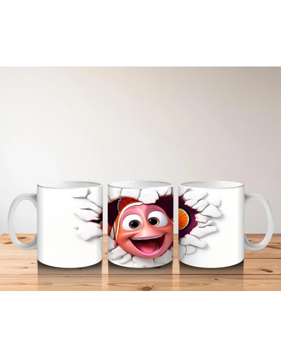 Çocuklara Sütü Sevdiren Duvarı Delip Bakan Renkli Palyaço Balığı Kupa Bardak