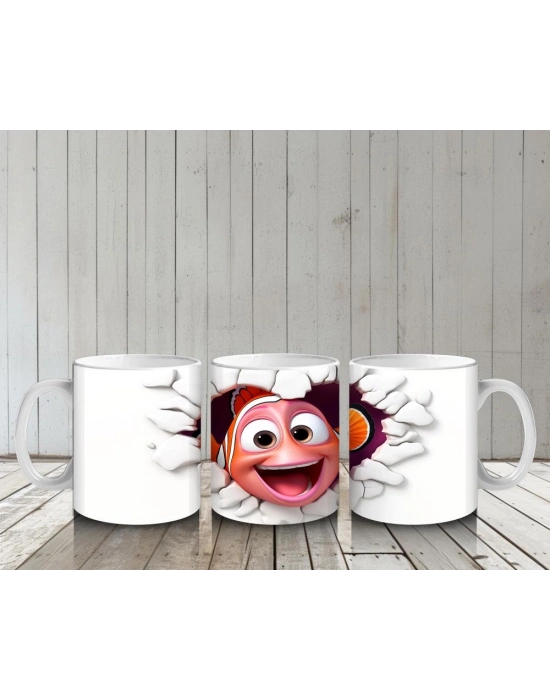 Çocuklara Sütü Sevdiren Duvarı Delip Bakan Renkli Palyaço Balığı Kupa Bardak