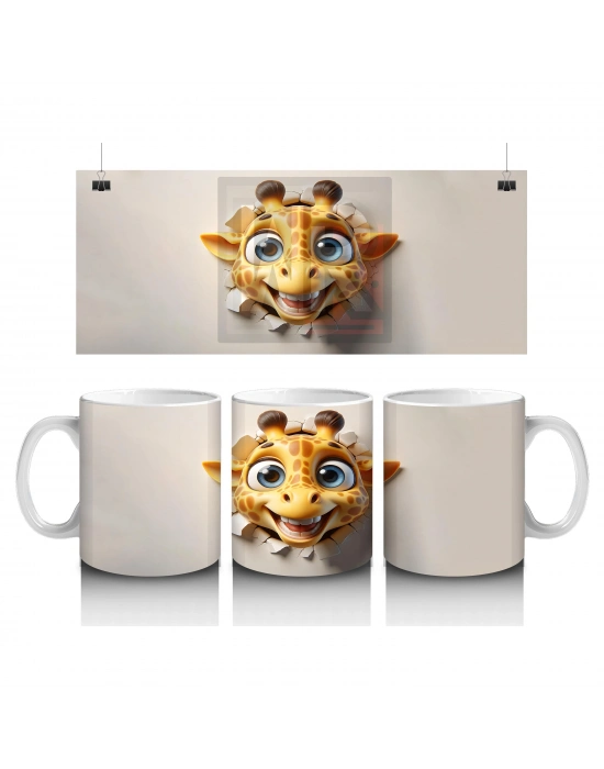 Çocuklara Sütü Sevdiren Duvarı Delip Bakan Tek Başına Zürafa Kupa Bardak