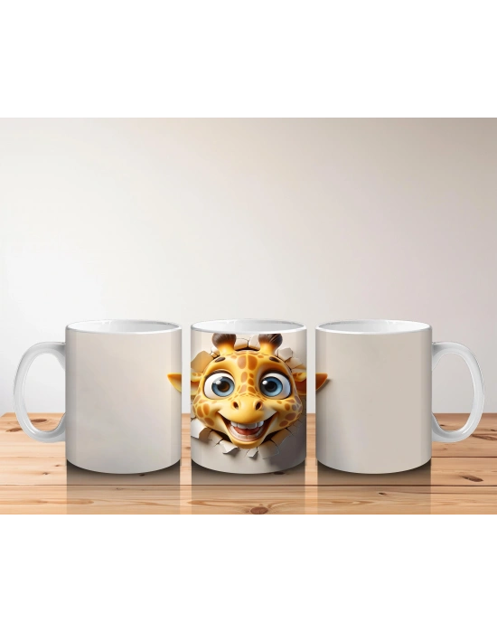 Çocuklara Sütü Sevdiren Duvarı Delip Bakan Tek Başına Zürafa Kupa Bardak