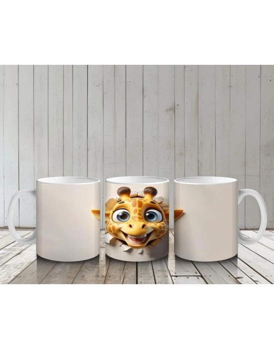 Çocuklara Sütü Sevdiren Duvarı Delip Bakan Tek Başına Zürafa Kupa Bardak