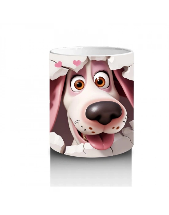 Çocuklara Sütü Sevdiren Duvarı Delip Gelen Heyecanlı Köpek Kupa Bardak