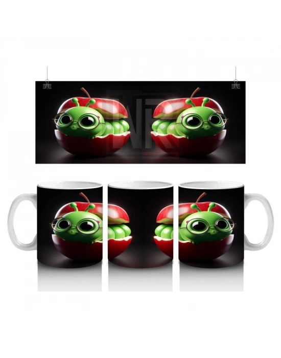 Çocuklara Sütü Sevdiren Elma İçindeki Neşeli Solucan Kupa Bardak