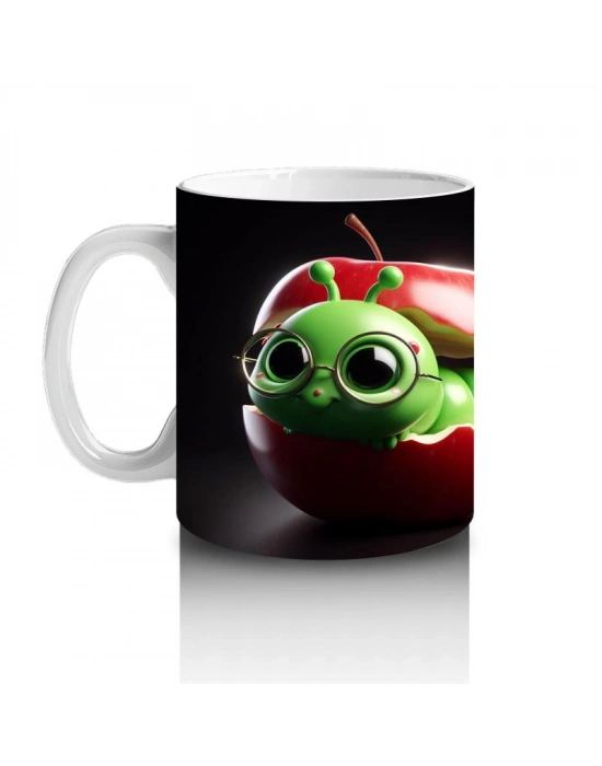 Çocuklara Sütü Sevdiren Elma İçindeki Neşeli Solucan Kupa Bardak