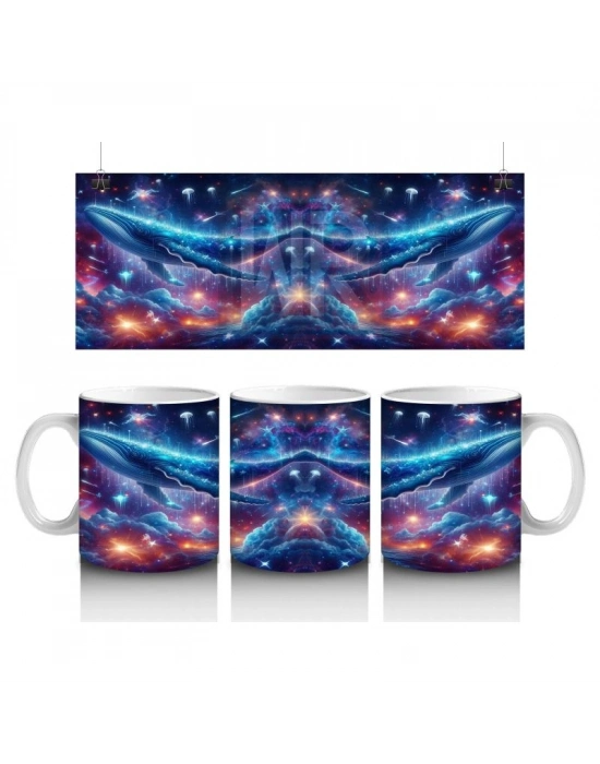 Çocuklara Sütü Sevdiren Galakside Yüzen Dev Mavi Balina Desenli Kupa Bardak