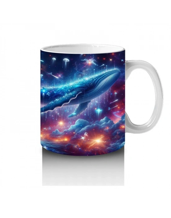 Çocuklara Sütü Sevdiren Galakside Yüzen Dev Mavi Balina Desenli Kupa Bardak