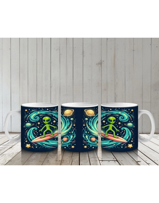 Çocuklara Sütü Sevdiren Galaktik Sörfçü Uzaylı Kupa Bardak