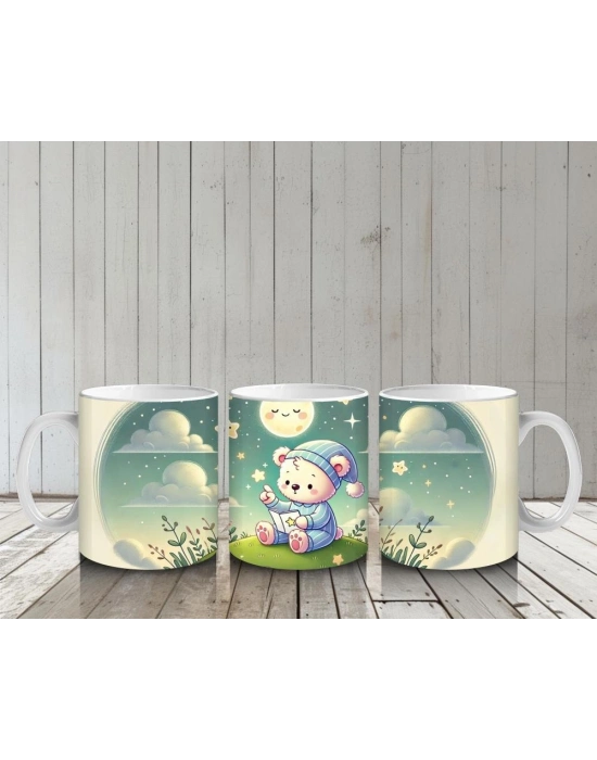 Çocuklara Sütü Sevdiren Gece Masalı Okuyan Sevimli Ayıcık Desenli Kupa Bardak