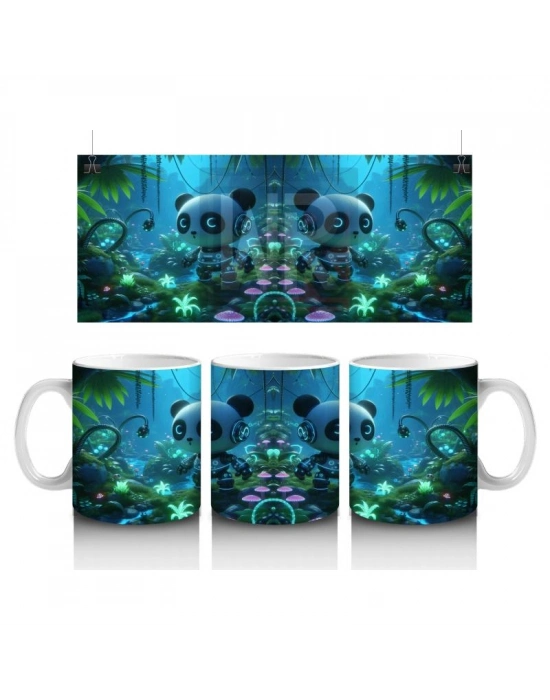 Çocuklara Sütü Sevdiren Gece Ormanında Işıklarla Parlayan Robotik Panda Desenli Kupa Bardak