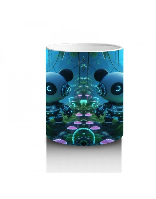 Çocuklara Sütü Sevdiren Gece Ormanında Işıklarla Parlayan Robotik Panda Desenli Kupa Bardak