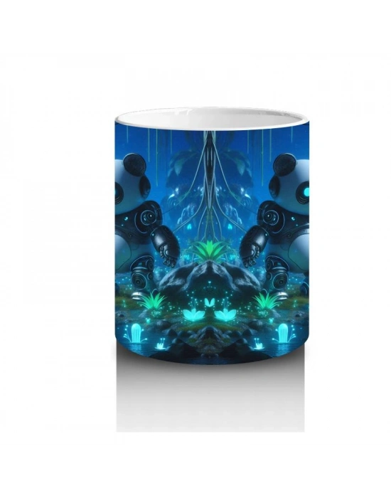 Çocuklara Sütü Sevdiren Gece Ormanında Robot Panda Kupa Bardak