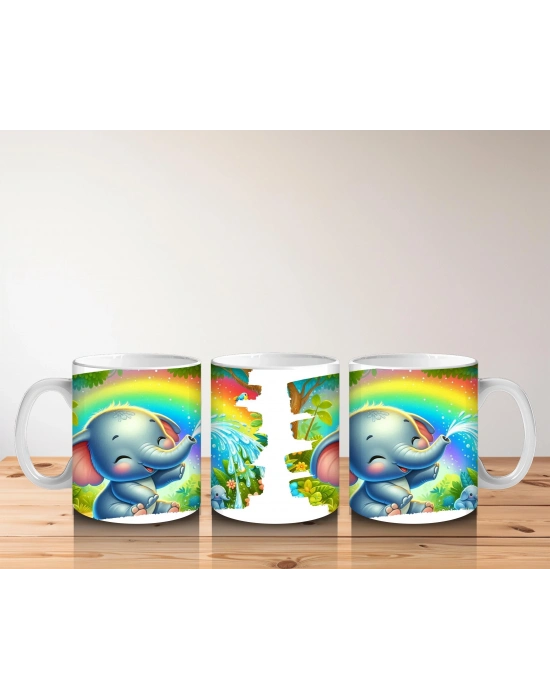 Çocuklara Sütü Sevdiren Gökkuşağı Altında Su Fışkırtan Sevimli Fil Desenli Kupa Bardak