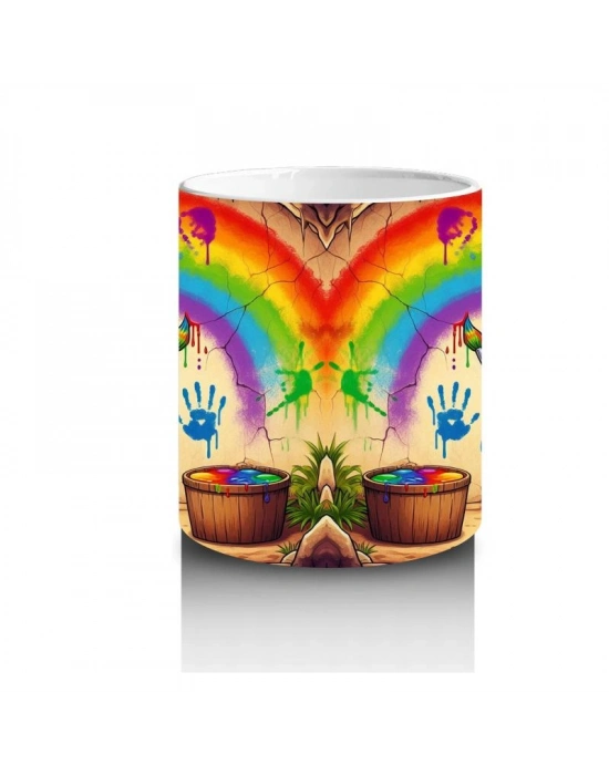 Çocuklara Sütü Sevdiren Gökkuşağı Çizen Sanatçı Dinozor Desenli Kupa Bardak