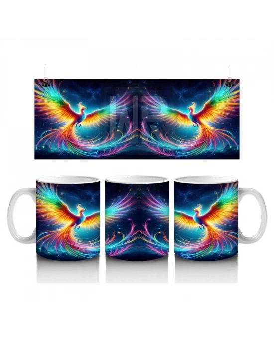 Çocuklara Sütü Sevdiren Gökkuşağı Kanatlı Anka Kuşu Desenli Kupa Bardak