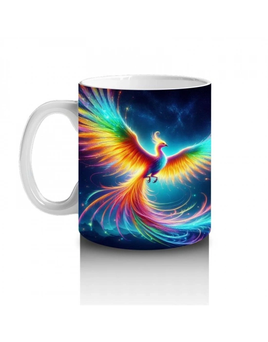 Çocuklara Sütü Sevdiren Gökkuşağı Kanatlı Anka Kuşu Desenli Kupa Bardak