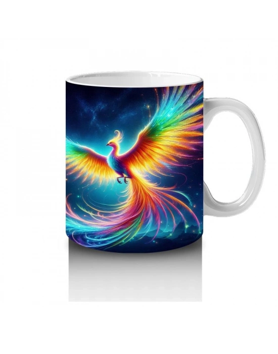 Çocuklara Sütü Sevdiren Gökkuşağı Kanatlı Anka Kuşu Desenli Kupa Bardak