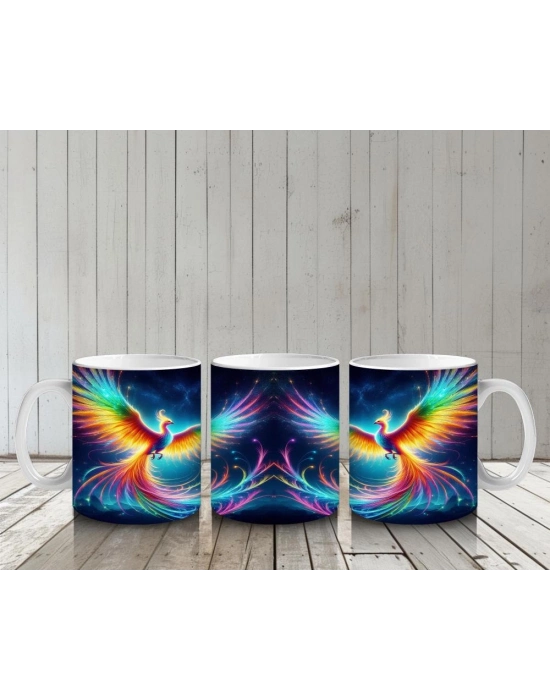 Çocuklara Sütü Sevdiren Gökkuşağı Kanatlı Anka Kuşu Desenli Kupa Bardak