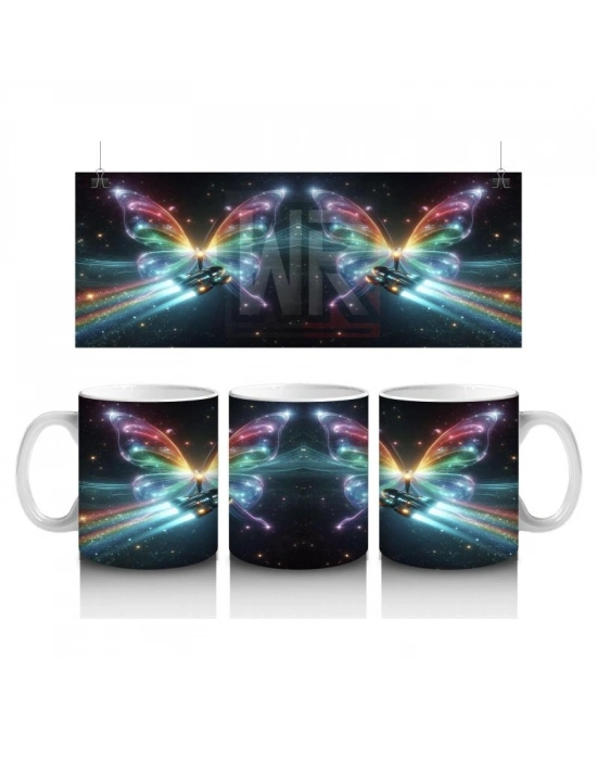 Çocuklara Sütü Sevdiren Gökkuşağı Kanatlı Uzay Kelebeği Desenli Kupa Bardak