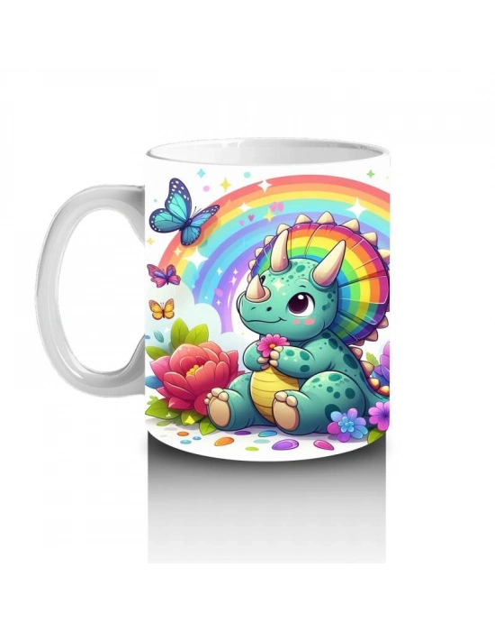 Çocuklara Sütü Sevdiren Gökkuşağı Triceratops Kupa Bardak
