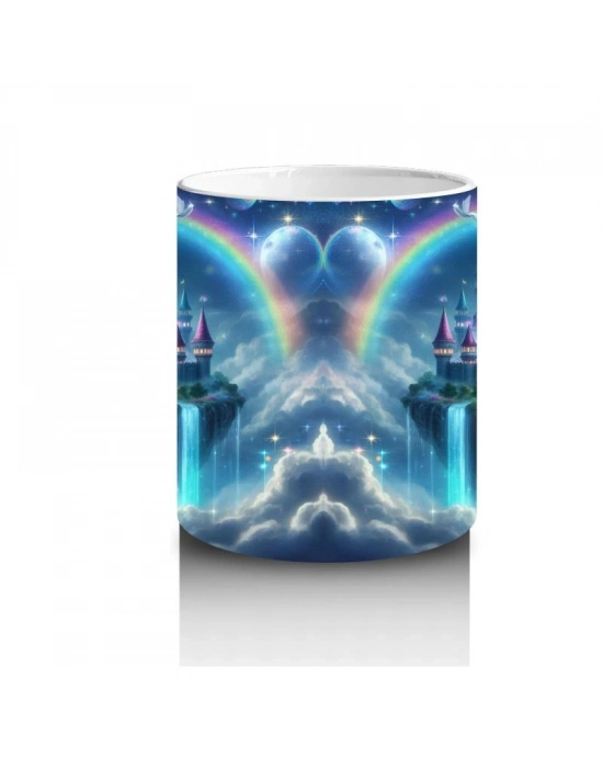 Çocuklara Sütü Sevdiren Gökkuşağı ve Büyülü Şato Desenli Kupa Bardak