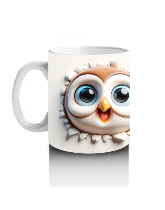 Çocuklara Sütü Sevdiren Gözleri Parıldayan Baykuş Çifti Kupa Bardak