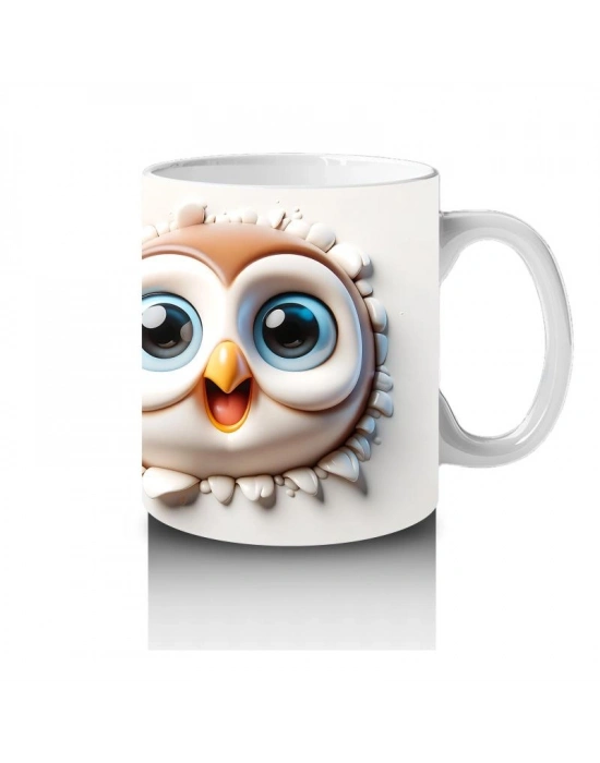 Çocuklara Sütü Sevdiren Gözleri Parıldayan Baykuş Çifti Kupa Bardak