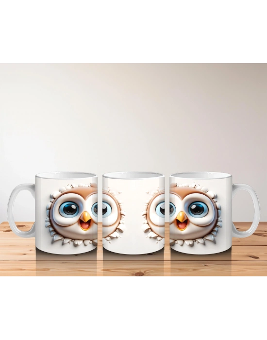 Çocuklara Sütü Sevdiren Gözleri Parıldayan Baykuş Çifti Kupa Bardak