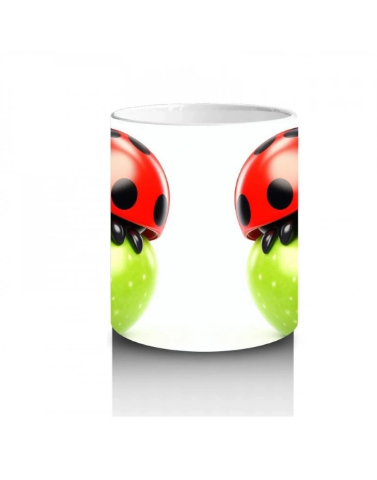 Çocuklara Sütü Sevdiren Gözlüklü Uğur Böceği ve Elma Desenli Kupa Bardak