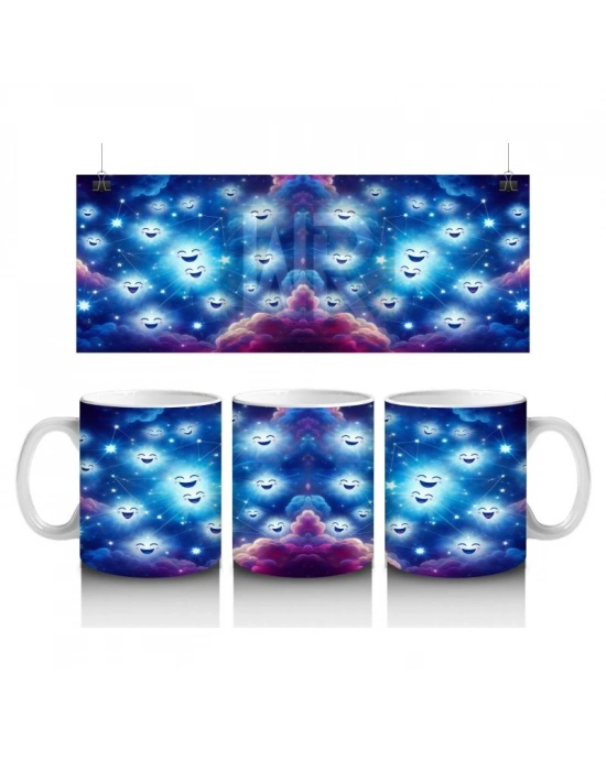 Çocuklara Sütü Sevdiren Gülümseyen Yıldızlar ve Galaksi Desenli Kupa Bardak