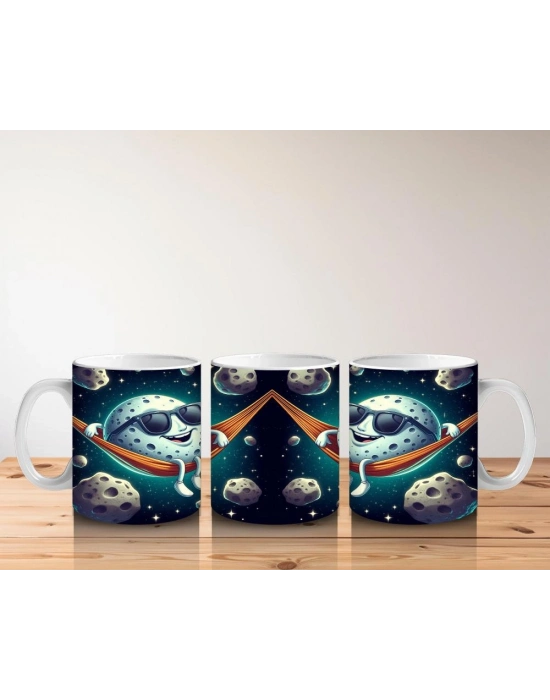 Çocuklara Sütü Sevdiren Hamağa Uzanan Havalı Ay Desenli Kupa Bardak