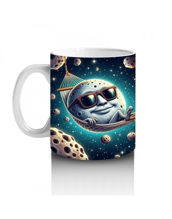 Çocuklara Sütü Sevdiren Hamağında Keyif Yapan Havalı Ay Desenli Kupa Bardak