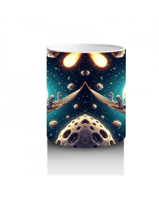 Çocuklara Sütü Sevdiren Hamağında Keyif Yapan Havalı Ay Desenli Kupa Bardak