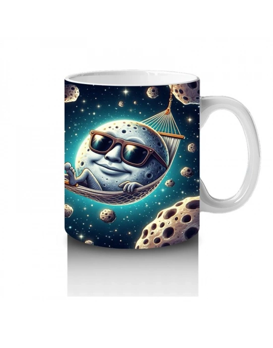 Çocuklara Sütü Sevdiren Hamağında Keyif Yapan Havalı Ay Desenli Kupa Bardak