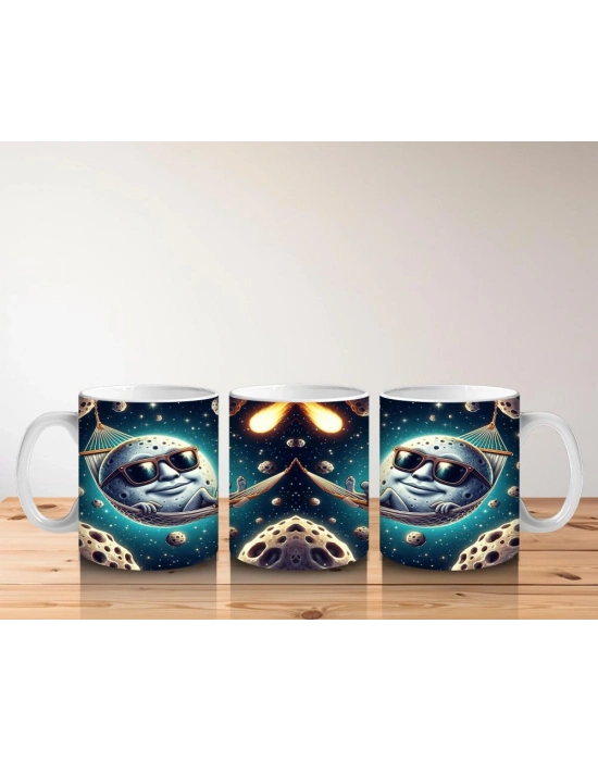 Çocuklara Sütü Sevdiren Hamağında Keyif Yapan Havalı Ay Desenli Kupa Bardak