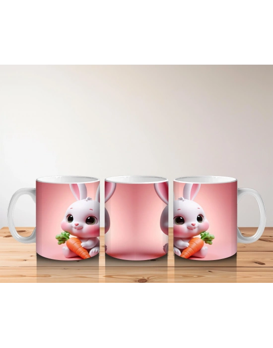 Çocuklara Sütü Sevdiren Havuçlu Mutlu Tavşan Kupa Bardak