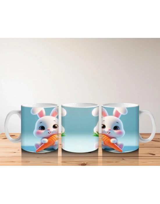 Çocuklara Sütü Sevdiren Havuçlu Mutlu Tavşan Kupa Bardak