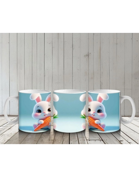 Çocuklara Sütü Sevdiren Havuçlu Mutlu Tavşan Kupa Bardak