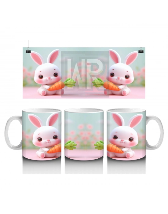 Çocuklara Sütü Sevdiren Havuçlu Neşeli Tavşan Kupa Bardak